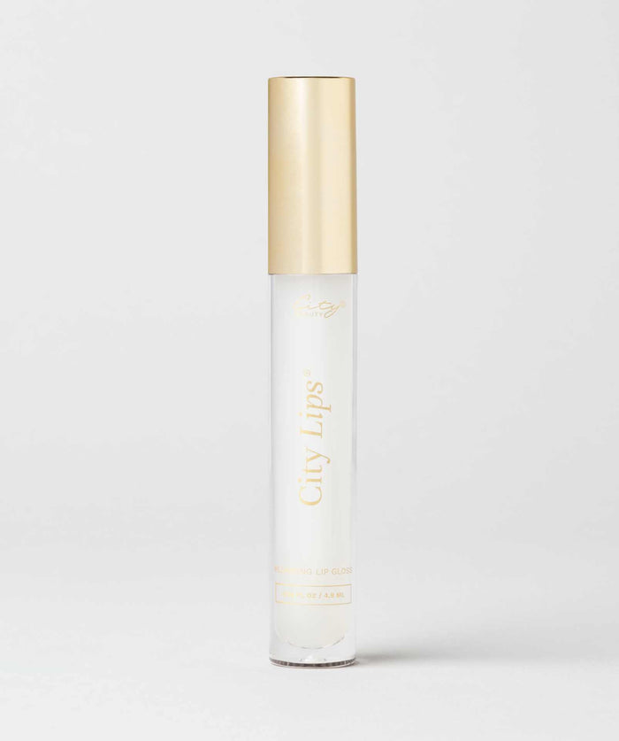 City Lips Clear plumping lip gloss in its gold-capped tube